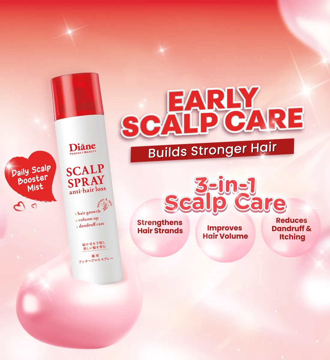 Diane Perfect Beauty Scalp Spray Anti-Hair Loss | Early Scalp Care | Builds Stronger Hair | 3-in-1 Scalp Care | Strengthens Hair Strands | Improves Hair Volume | Reduces Dandruff & Itching | Daily Scalp Booster Mist